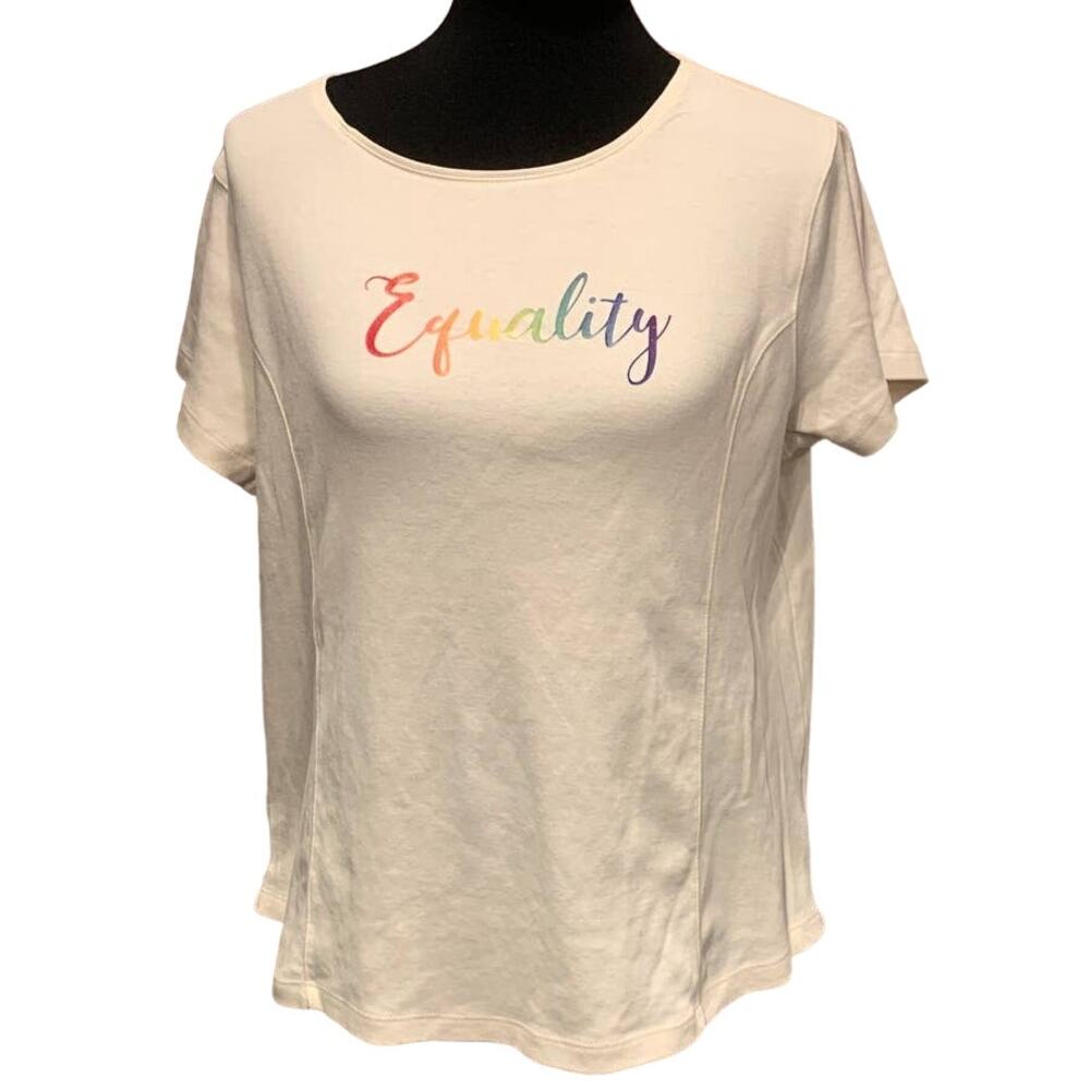 Handmade Upcycled Womens Large June Pride Month Rainbow Equality 100% Cotton Tee